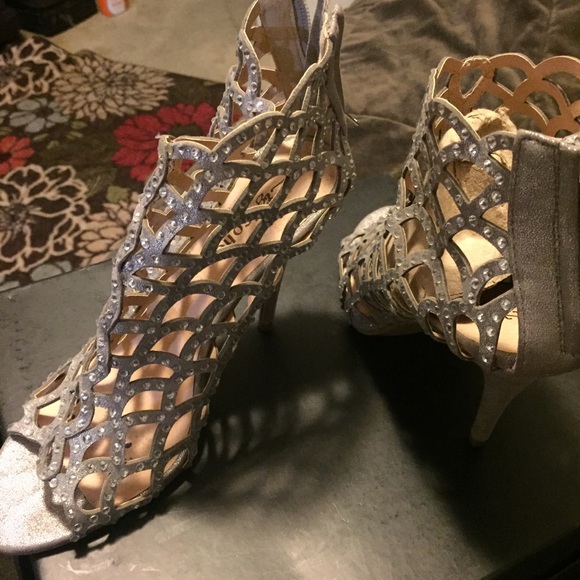 Silver with rhinestones peep toe heels. - Picture 3 of 3